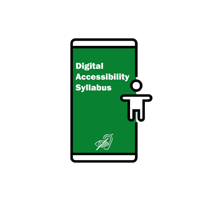 Accessibility logos in black on a phone with a green background